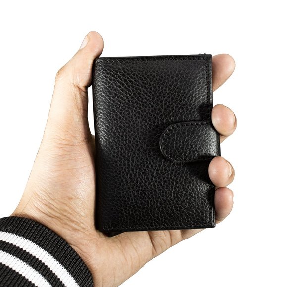 Automatic POP-UP, RFID Blocking Slim LEATHER ID Credit Card Holder - Picture 9 of 12